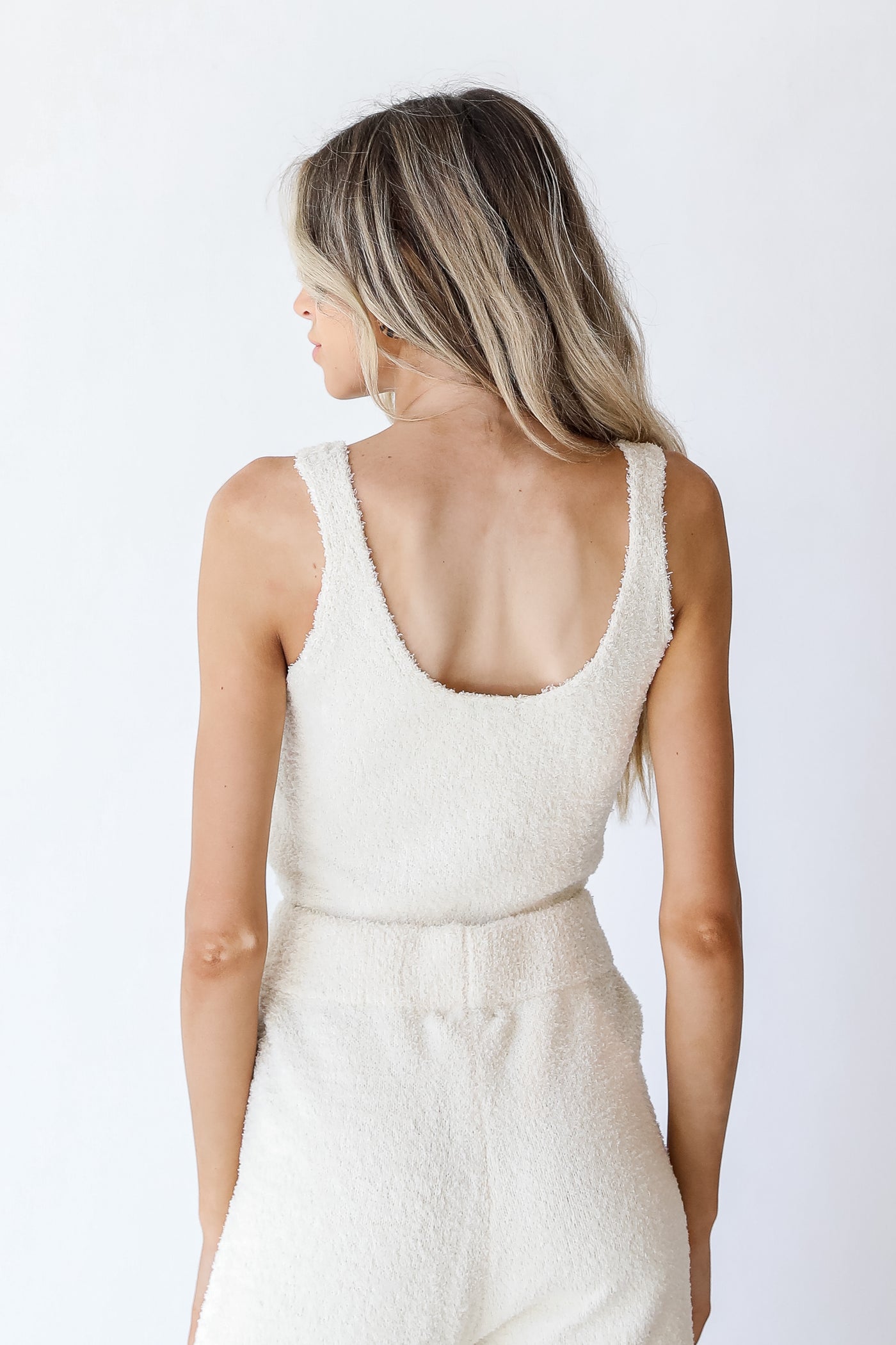 Fuzzy Knit Tank in ivory back view