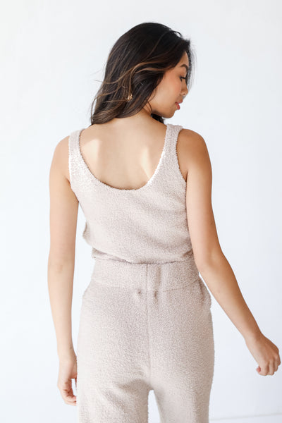 Fuzzy Knit Tank in taupe back view