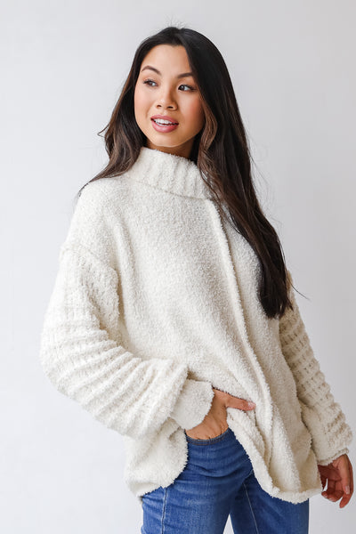 Fuzzy Knit Sweater in ivory side view