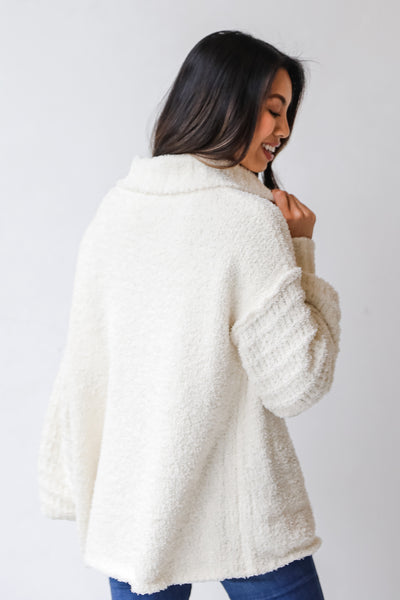 Fuzzy Knit Sweater in ivory back view
