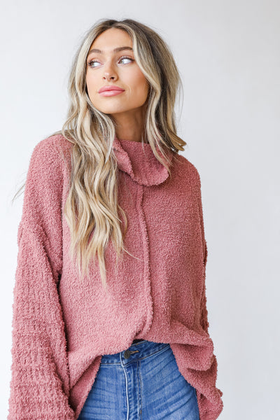 Fuzzy Knit Sweater in mauve front view