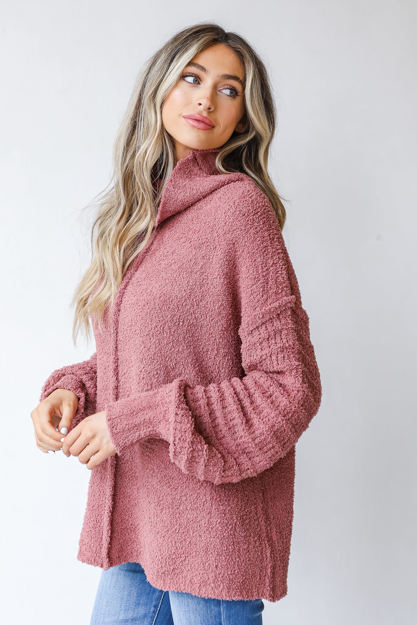 Fuzzy Knit Sweater in mauve side view