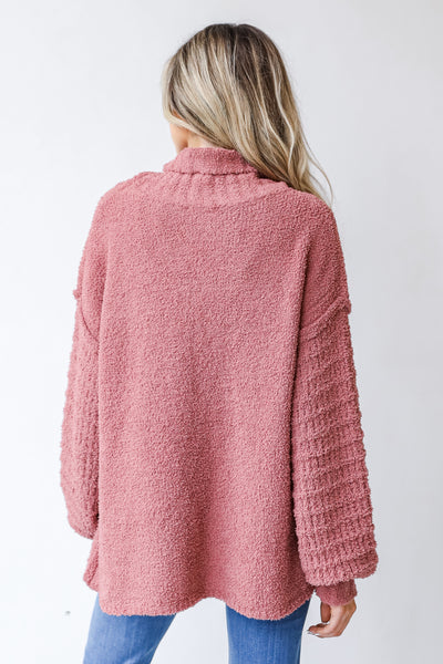 Fuzzy Knit Sweater in mauve back view