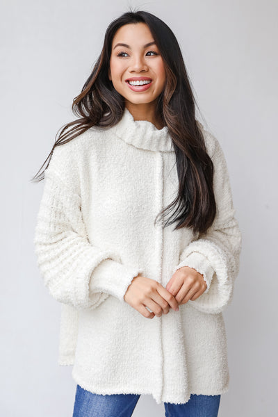 Fuzzy Knit Sweater in ivory front view