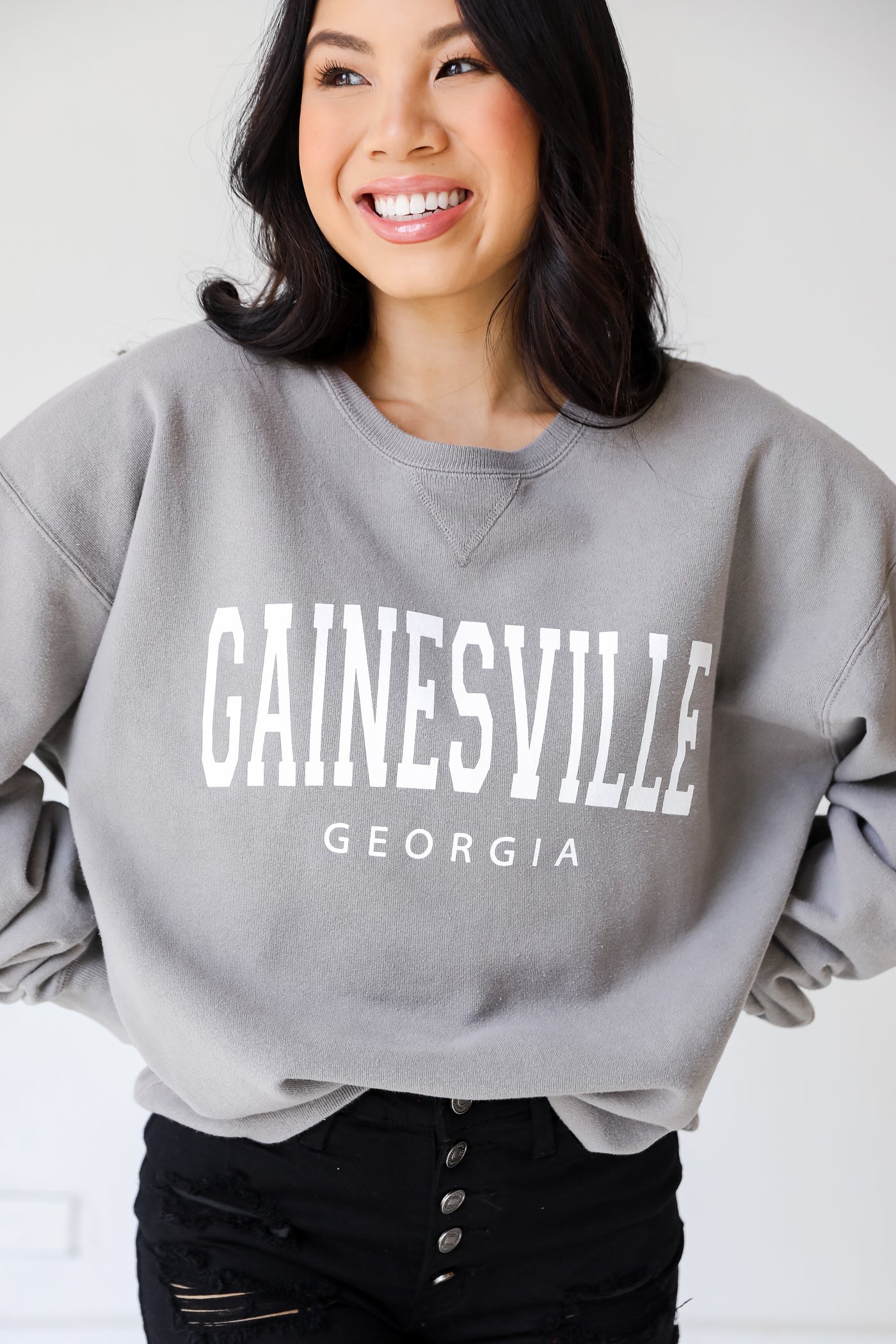 Grey Gainesville Georgia Pullover on model