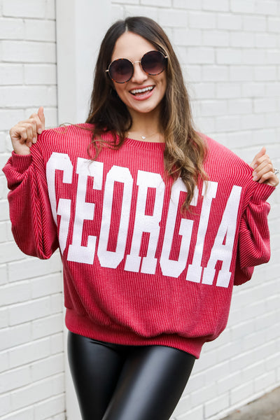 Red Georgia Corded Pullover. Georgia Sweatshirt. Uga Sweatshirt. Game Day Sweatshirt. 