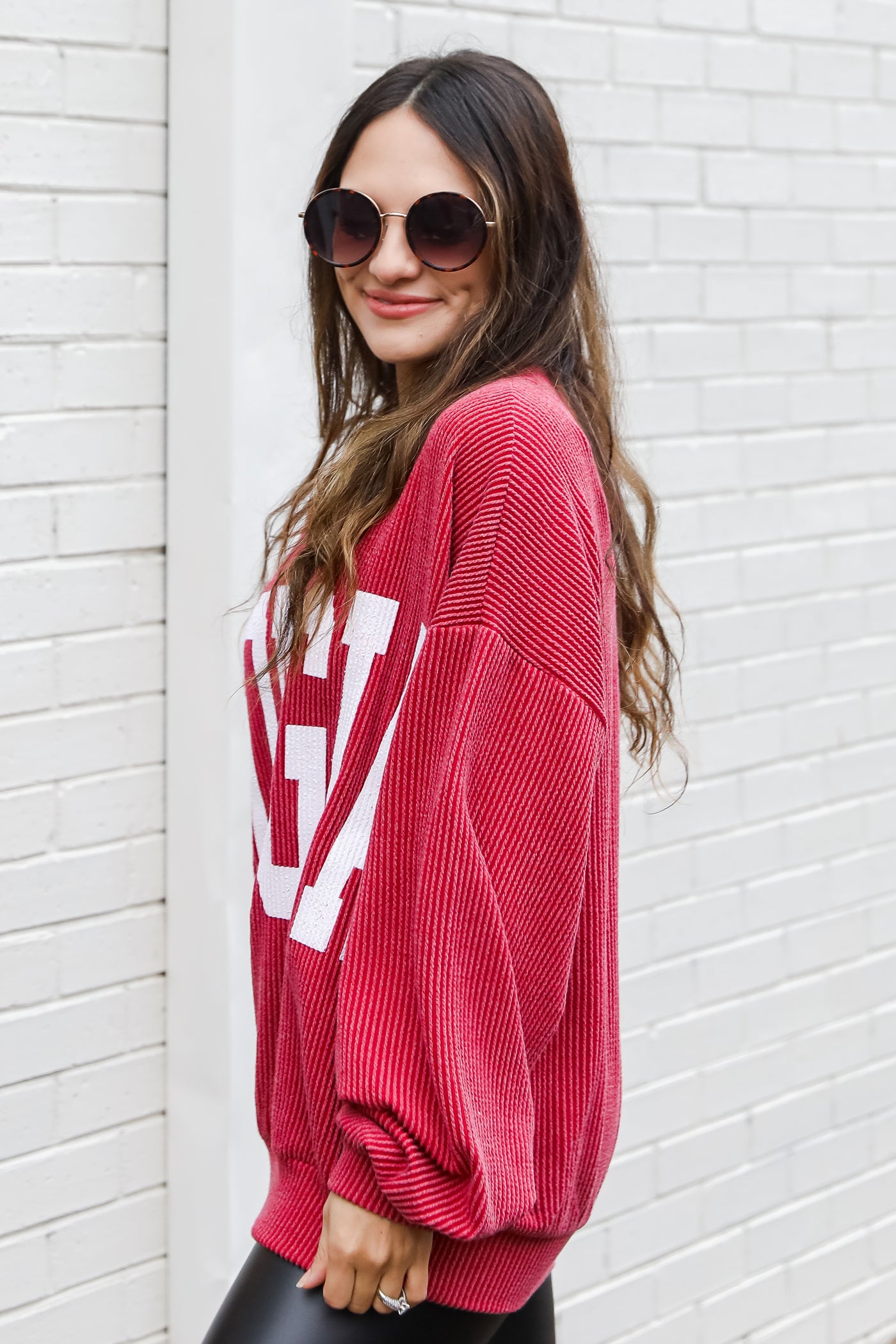 red Georgia Corded Pullover side view