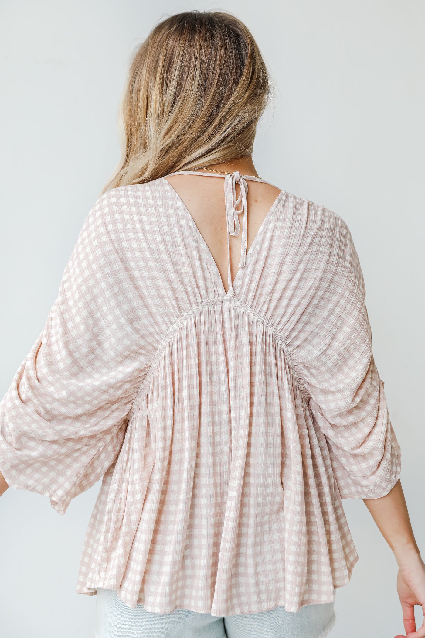 Gingham Blouse in blush back view