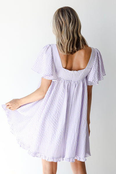 Gingham Mini Dress in lavender back view