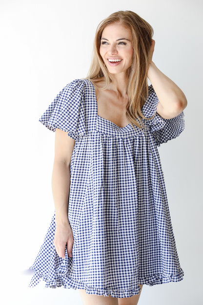 Gingham Mini Dress in navy