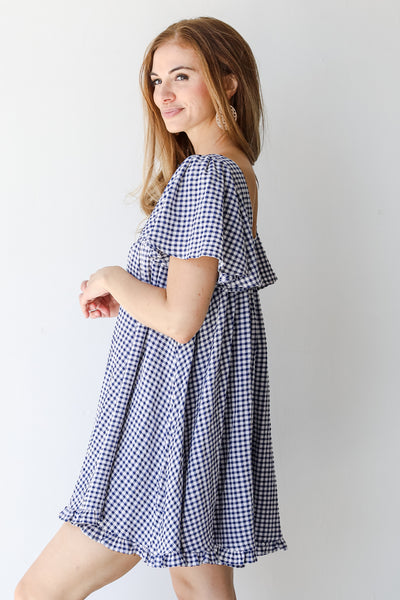 Gingham Mini Dress in navy side view