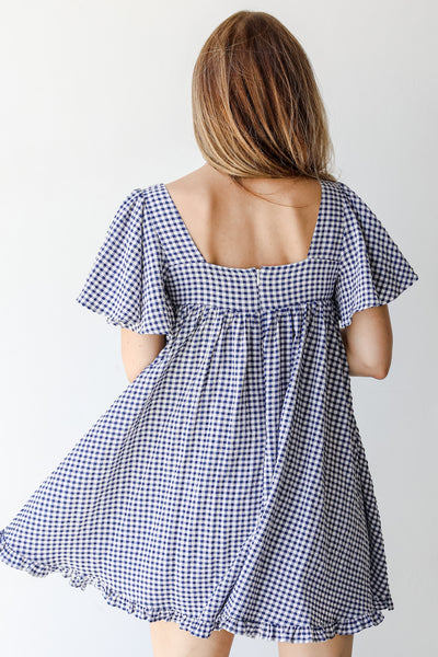 Gingham Mini Dress in navy back view
