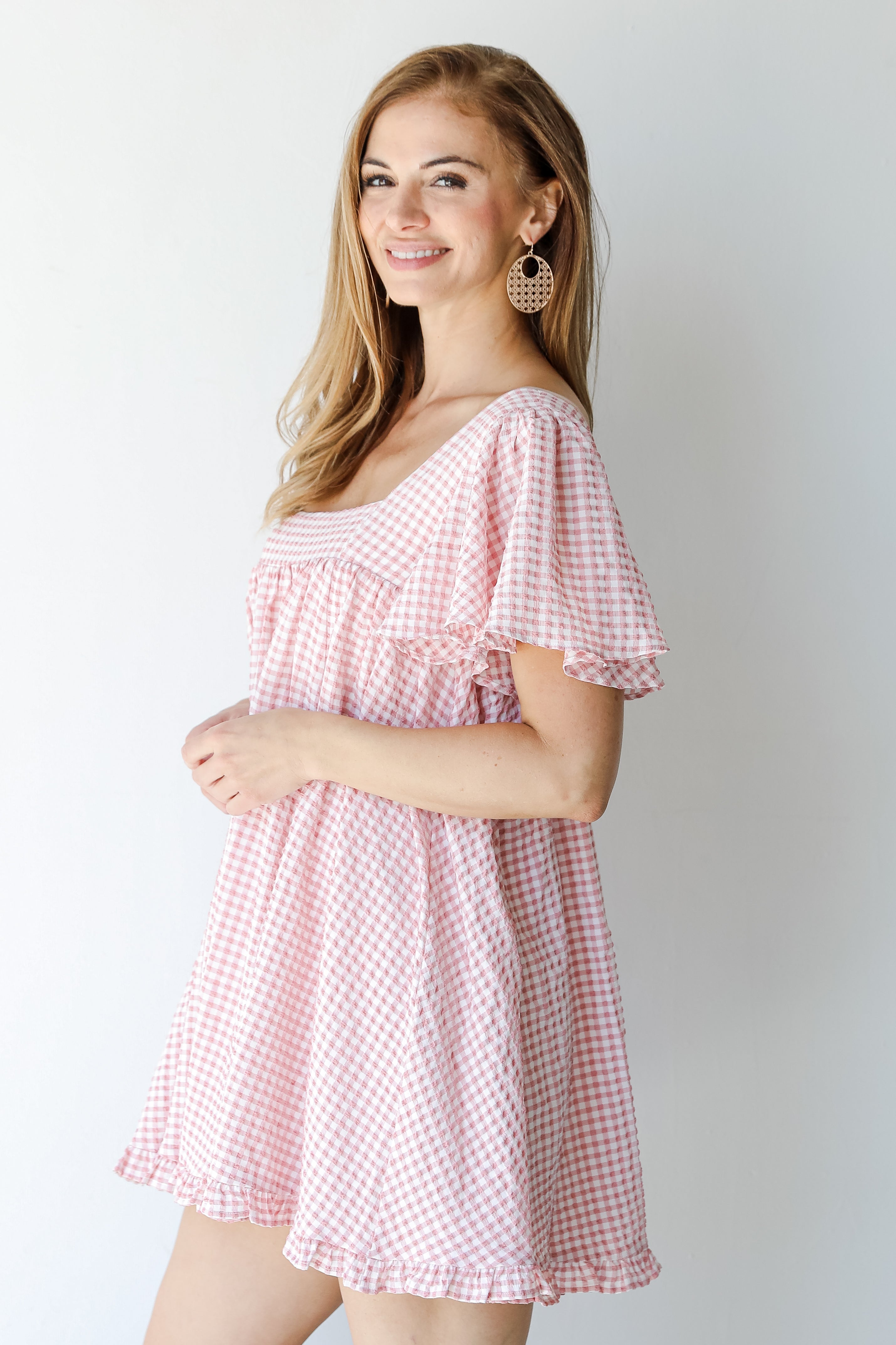 Gingham Mini Dress in blush side view