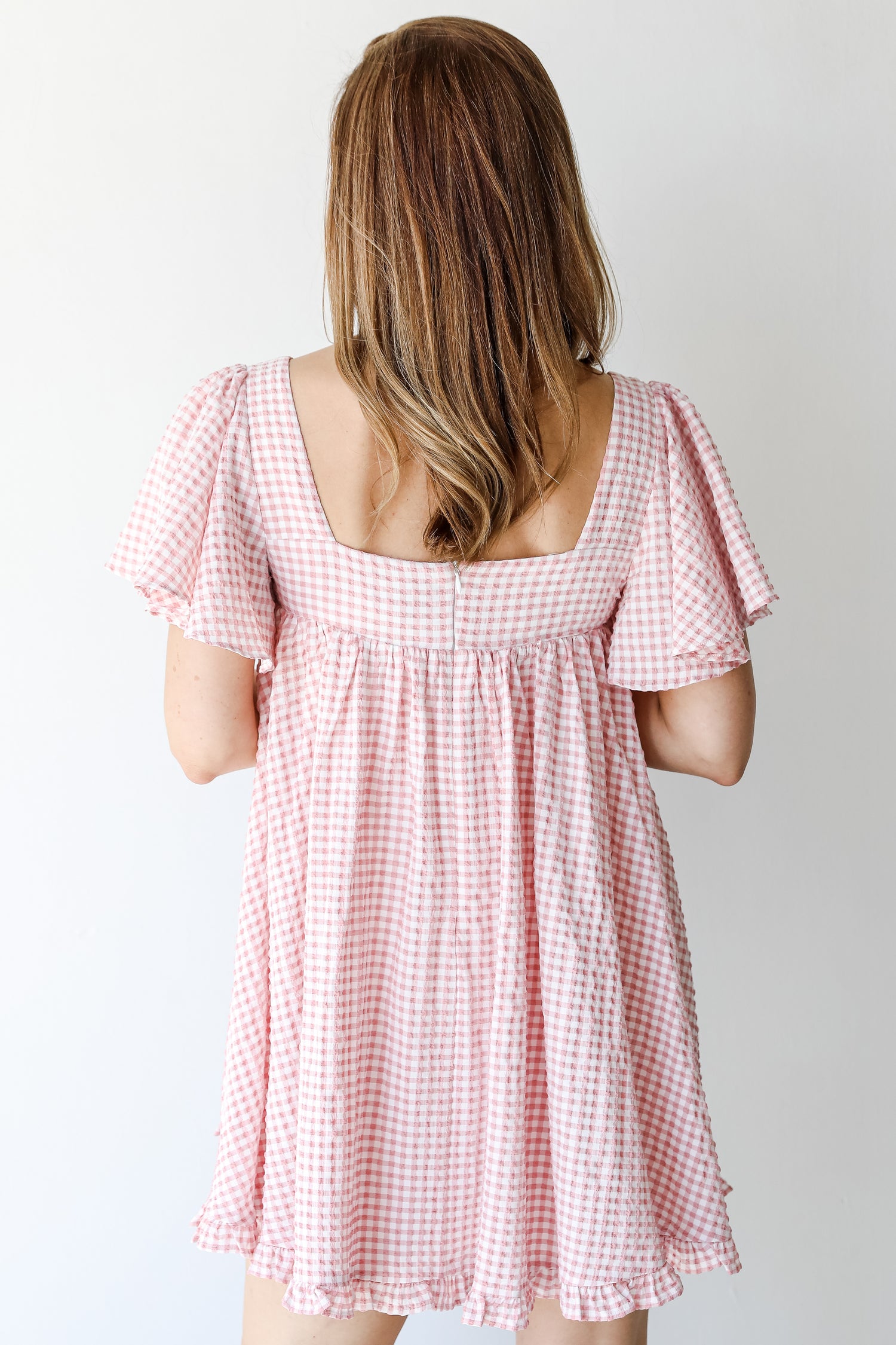 Gingham Mini Dress in pink back view