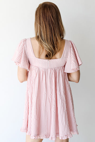 Gingham Mini Dress in pink back view