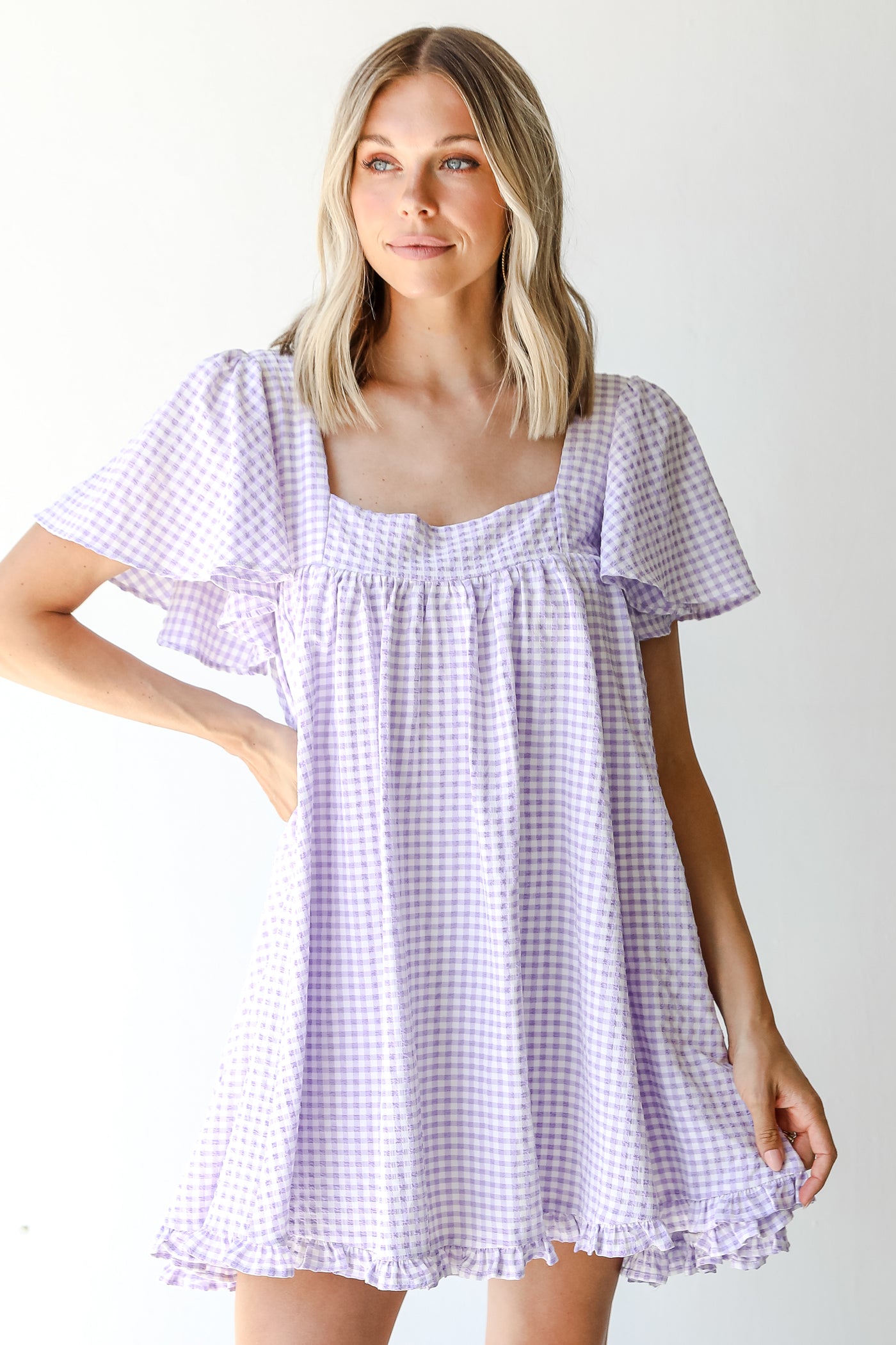 Gingham Mini Dress in lavender