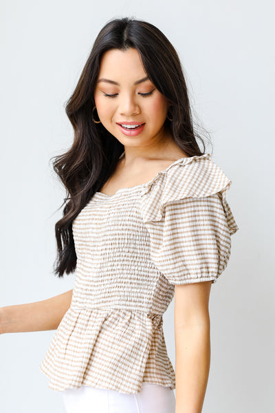 Gingham Smocked Blouse side view
