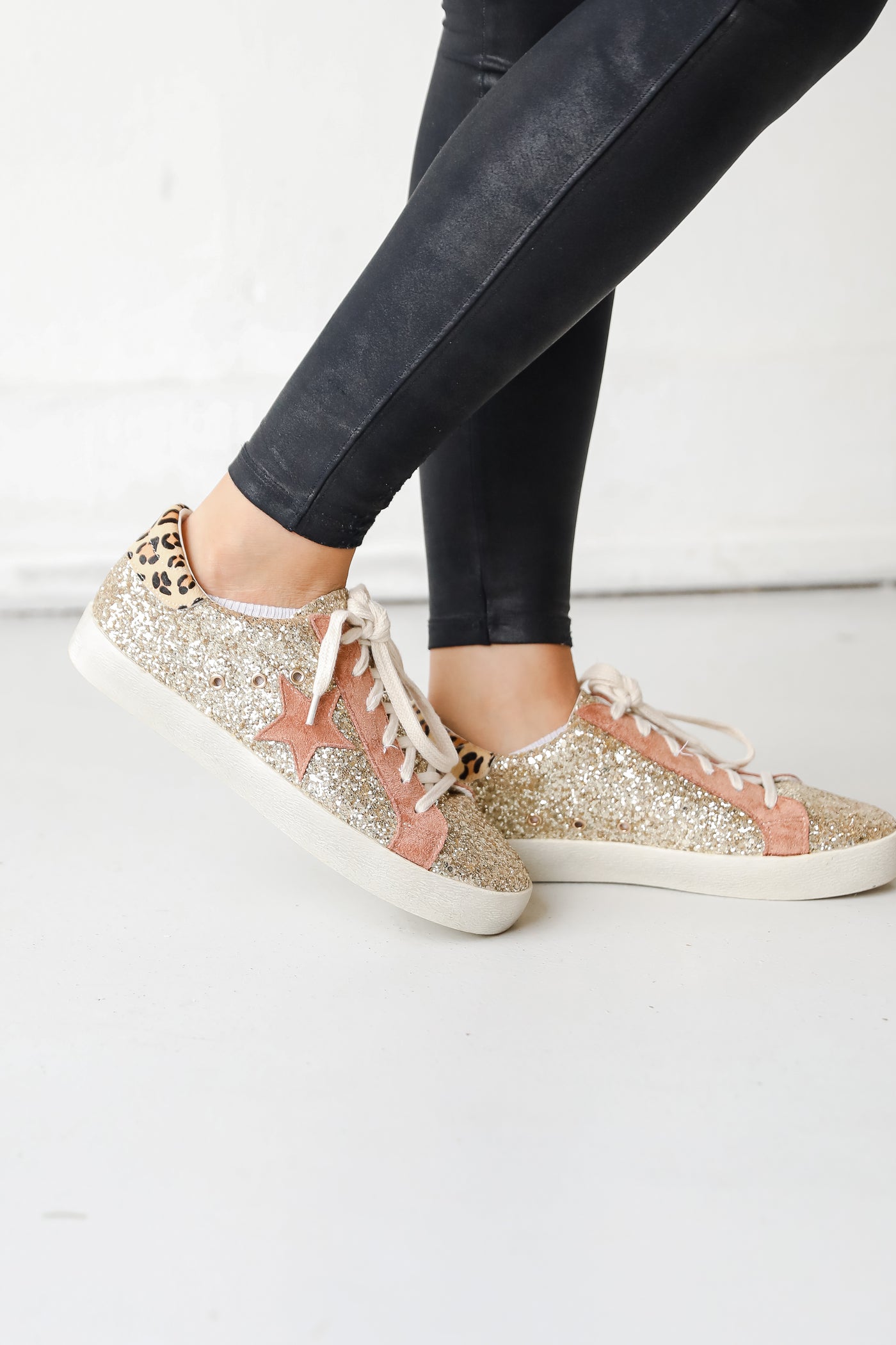 Gold Glitter Star Sneakers side view