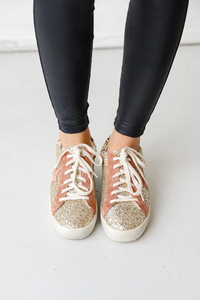 Gold Glitter Star Sneakers front view