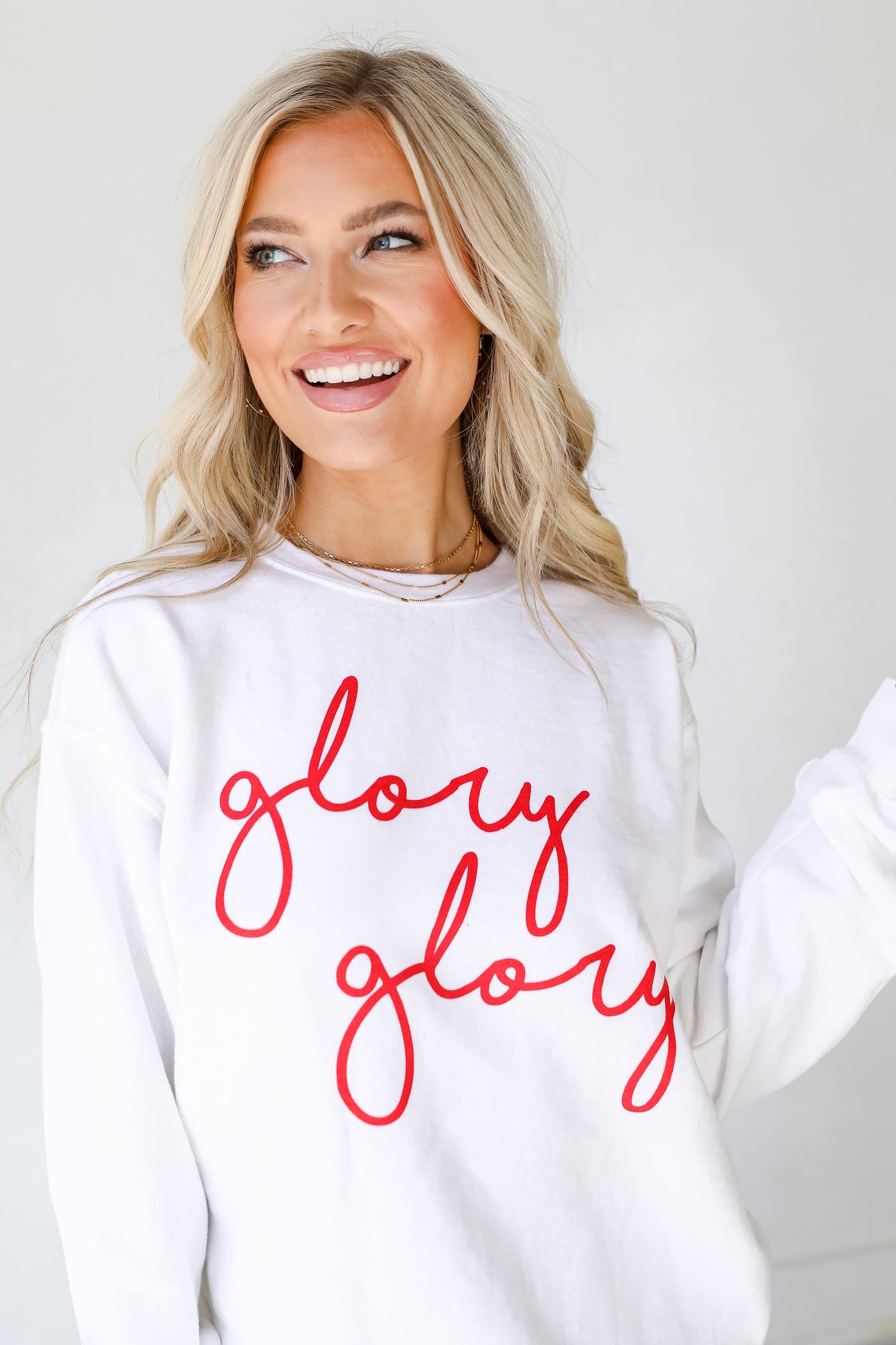 White Glory Glory Script Pullover front view