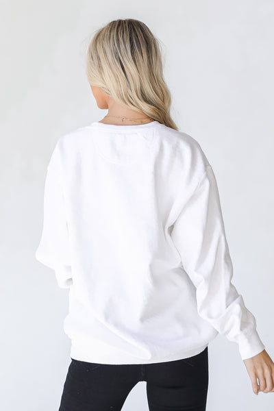 White Glory Glory Script Pullover back view