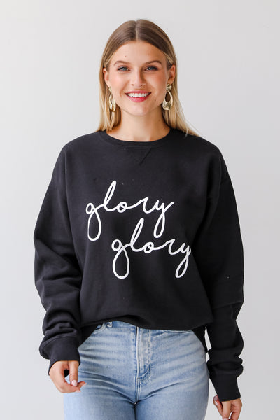 Black Glory Glory Script Pullover front view