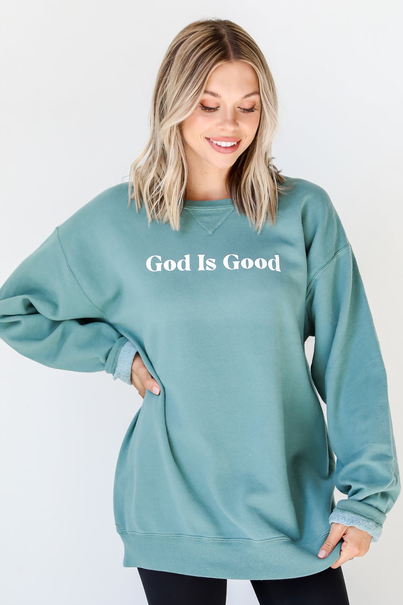 Seafoam God Is Good Pullover. Graphic Christian Sweatshirt. Trendy Oversized Christian Sweatshirt
