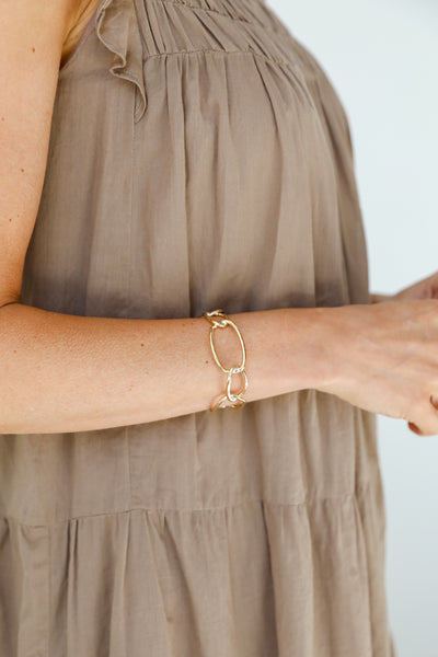 Gold Chainlink Cuff Bracelet on model