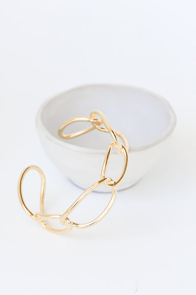 Gold Chainlink Cuff Bracelet close up