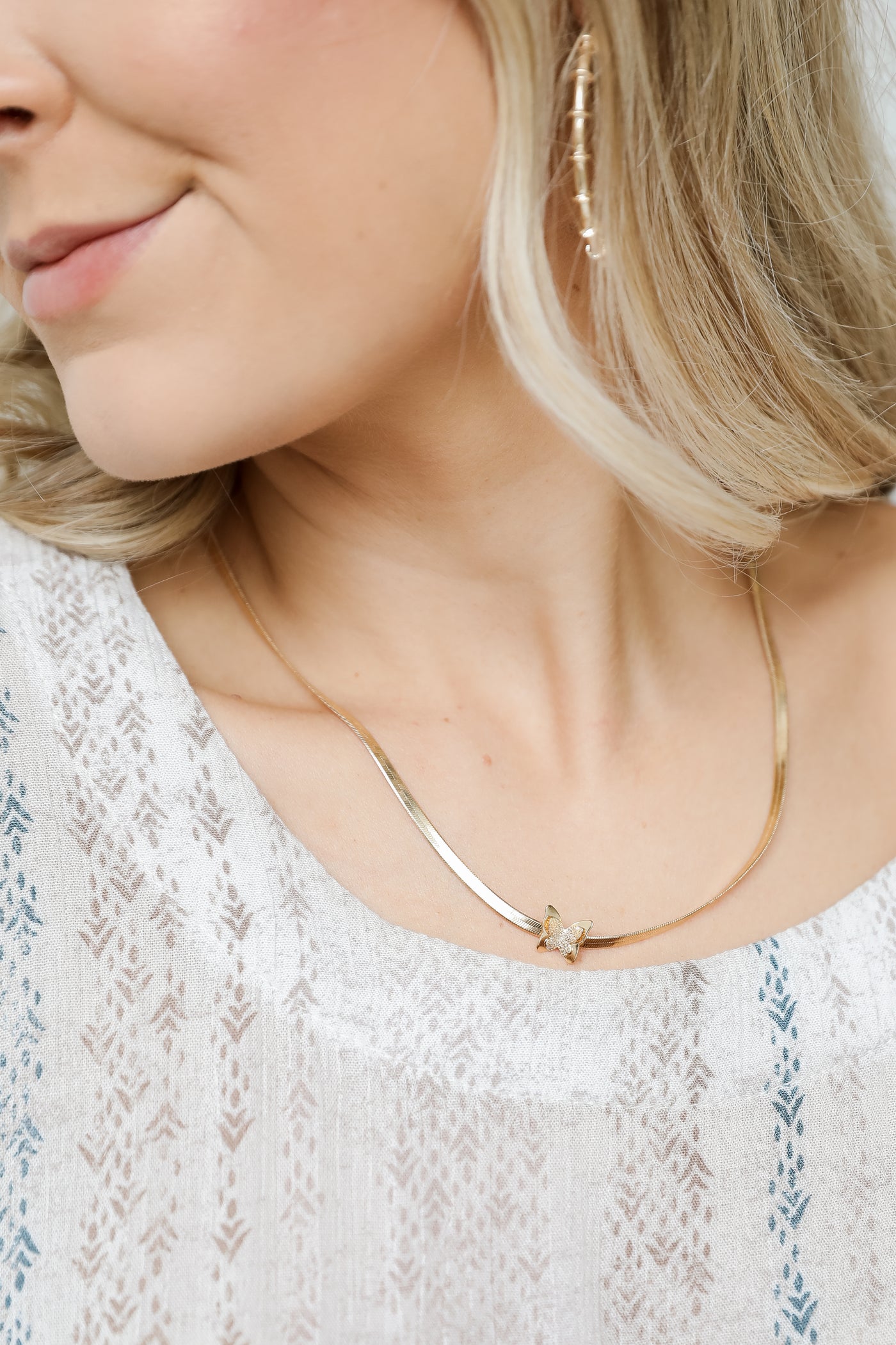 Gold Butterfly Snake Chain Necklace on model
