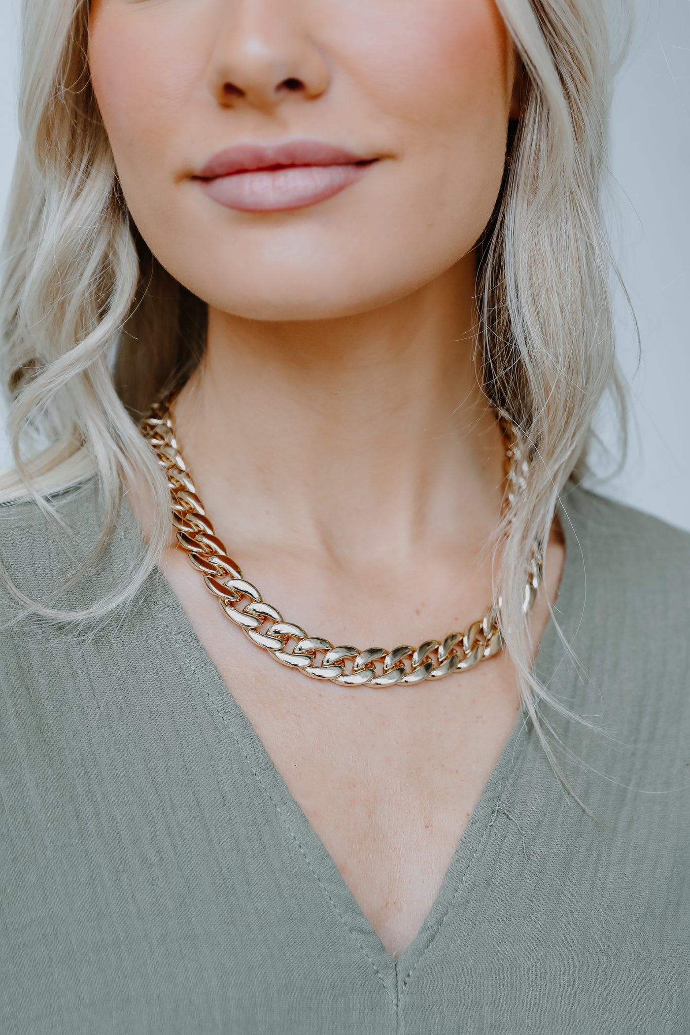 Gold Chain Necklace on model