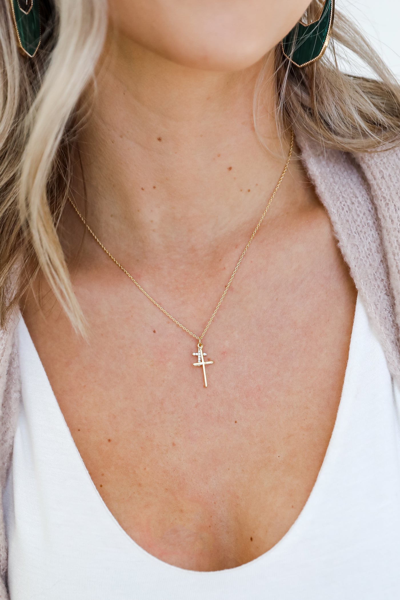 Gold Cross Charm Necklace