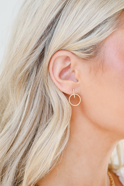 Gold Mini Circle Drop Earrings