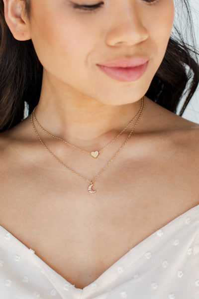 Gold Heart + Moon Layered Necklace