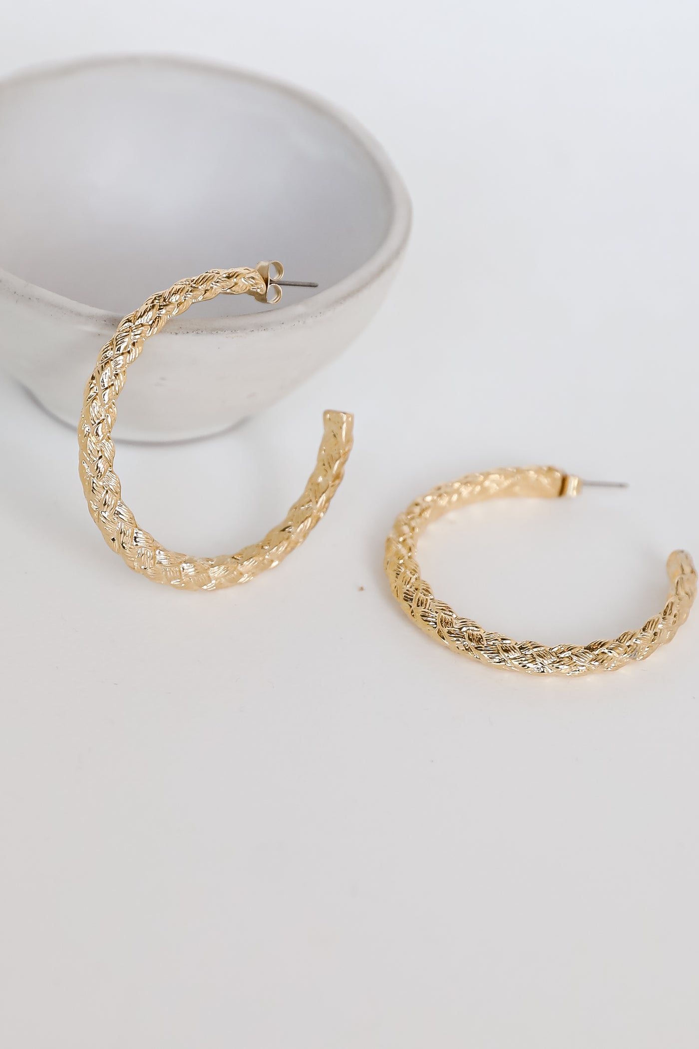 Gold Textured Hoop Earrings flat lay