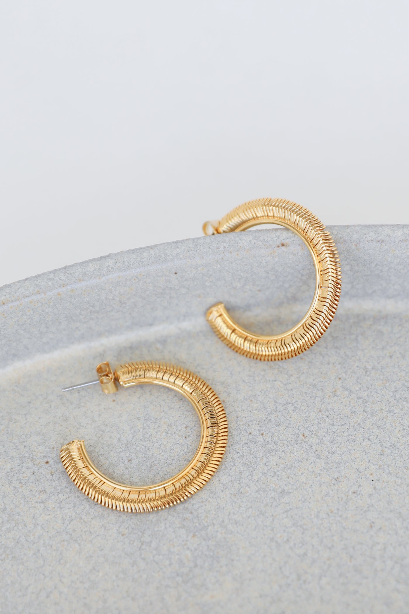 Gold Snake Chain Hoop Earrings close up