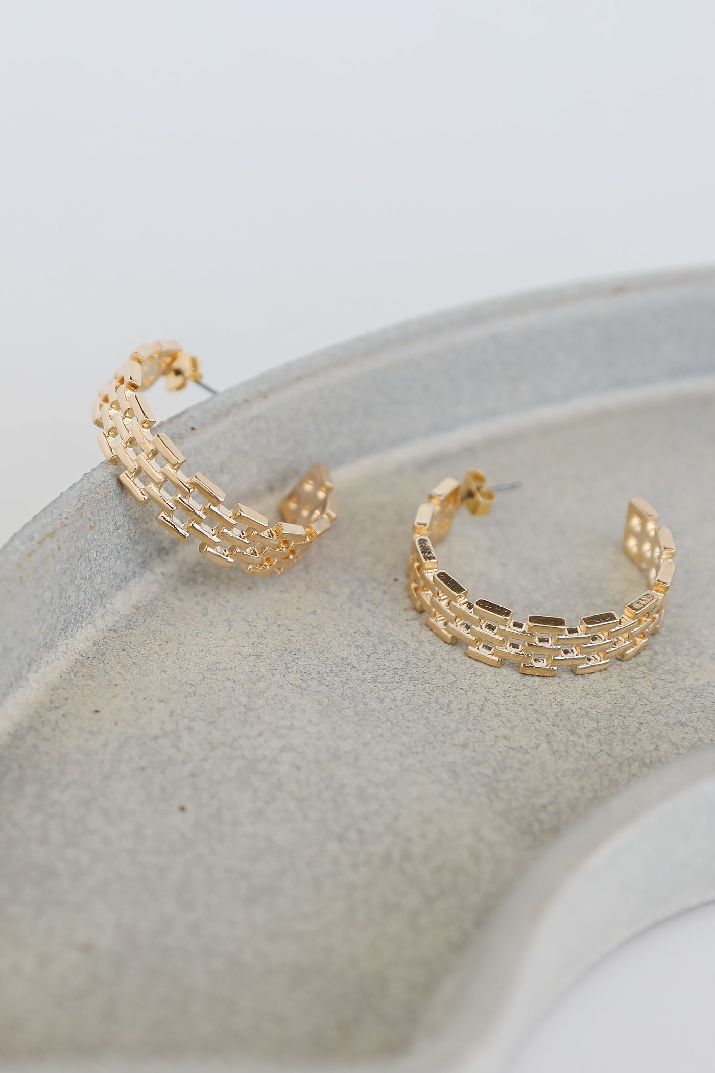 Gold Woven Hoop Earrings close up