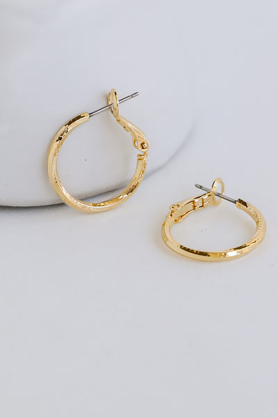 Gold Mini Hoop Earrings close up