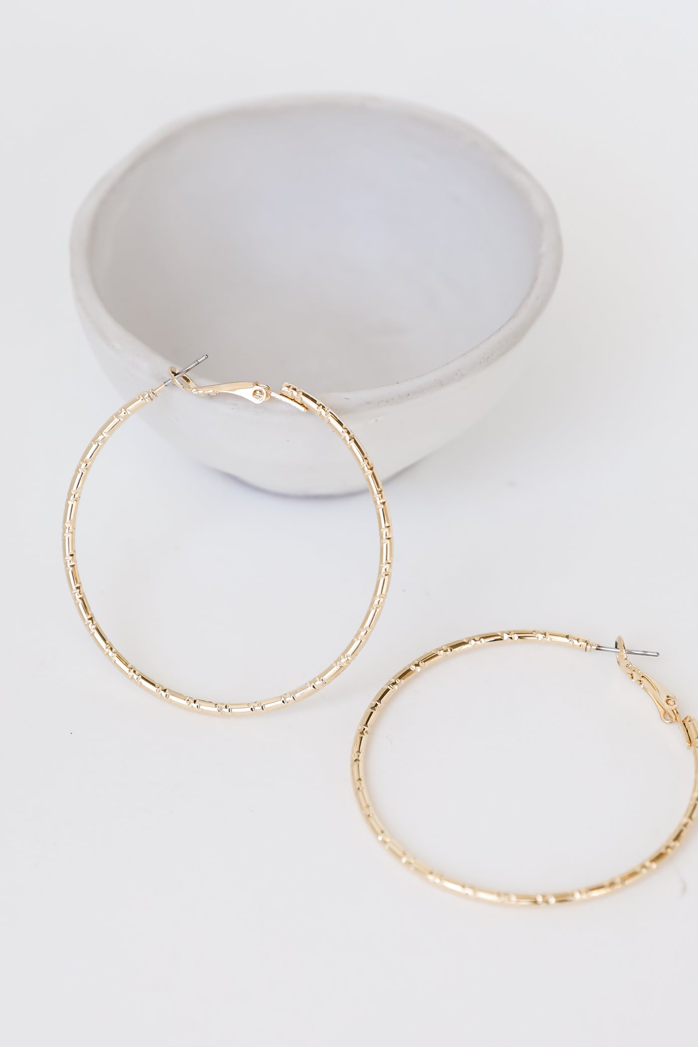 Gold Textured Hoop Earrings close up