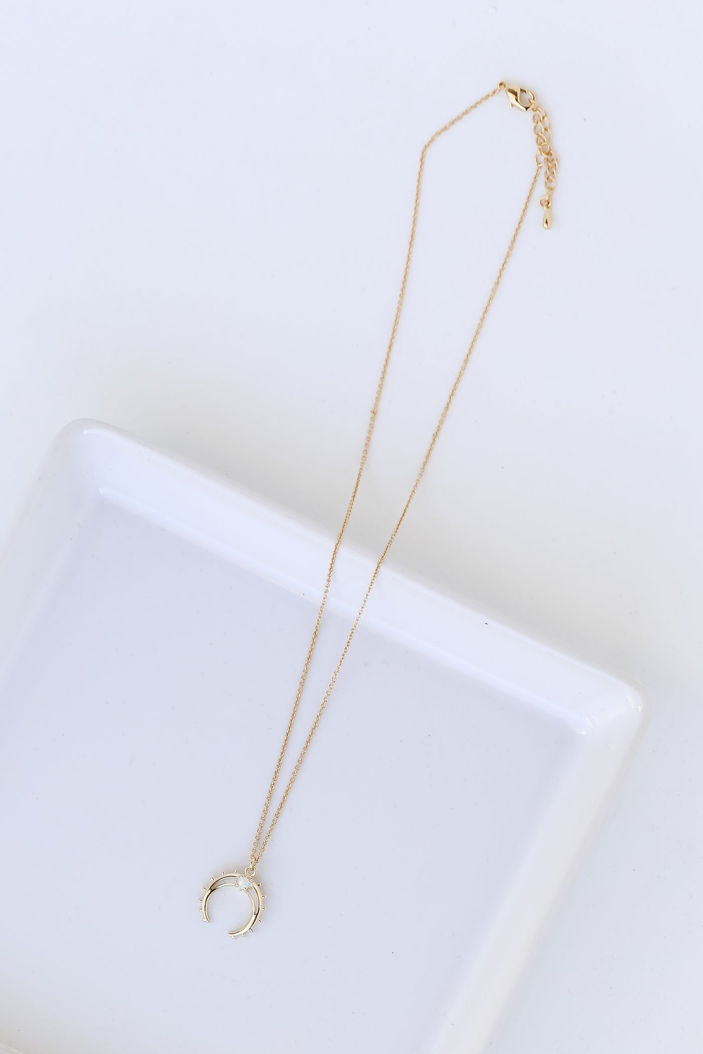 Gold Crescent Horn Necklace flat lay