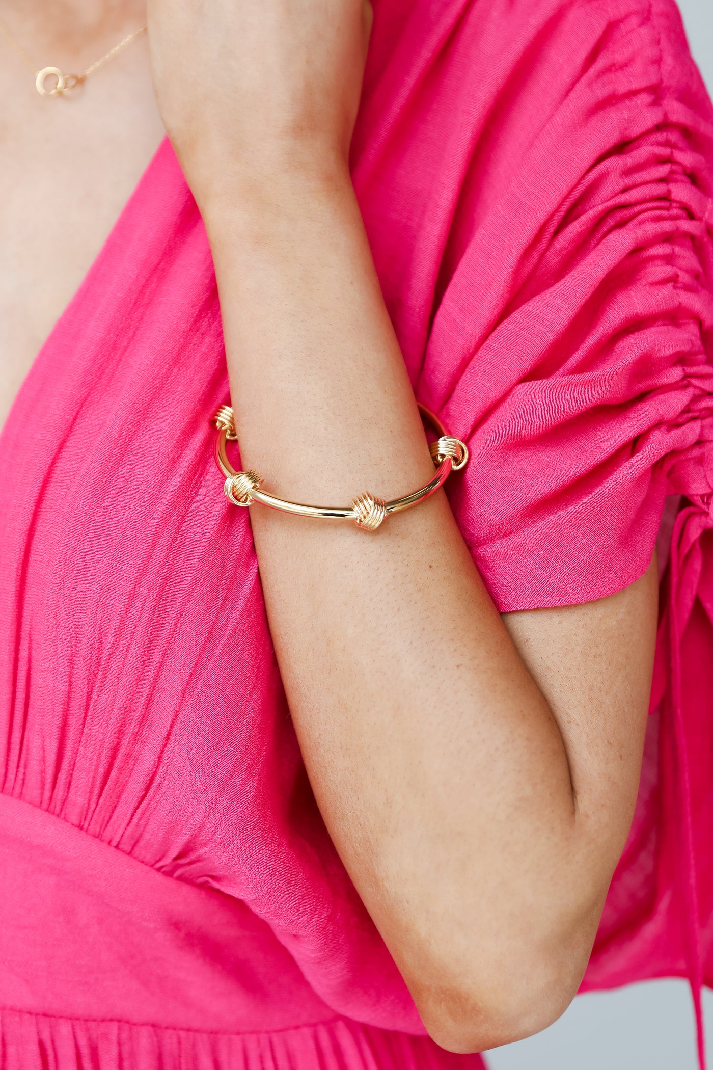 Gold Knot Bracelet on model