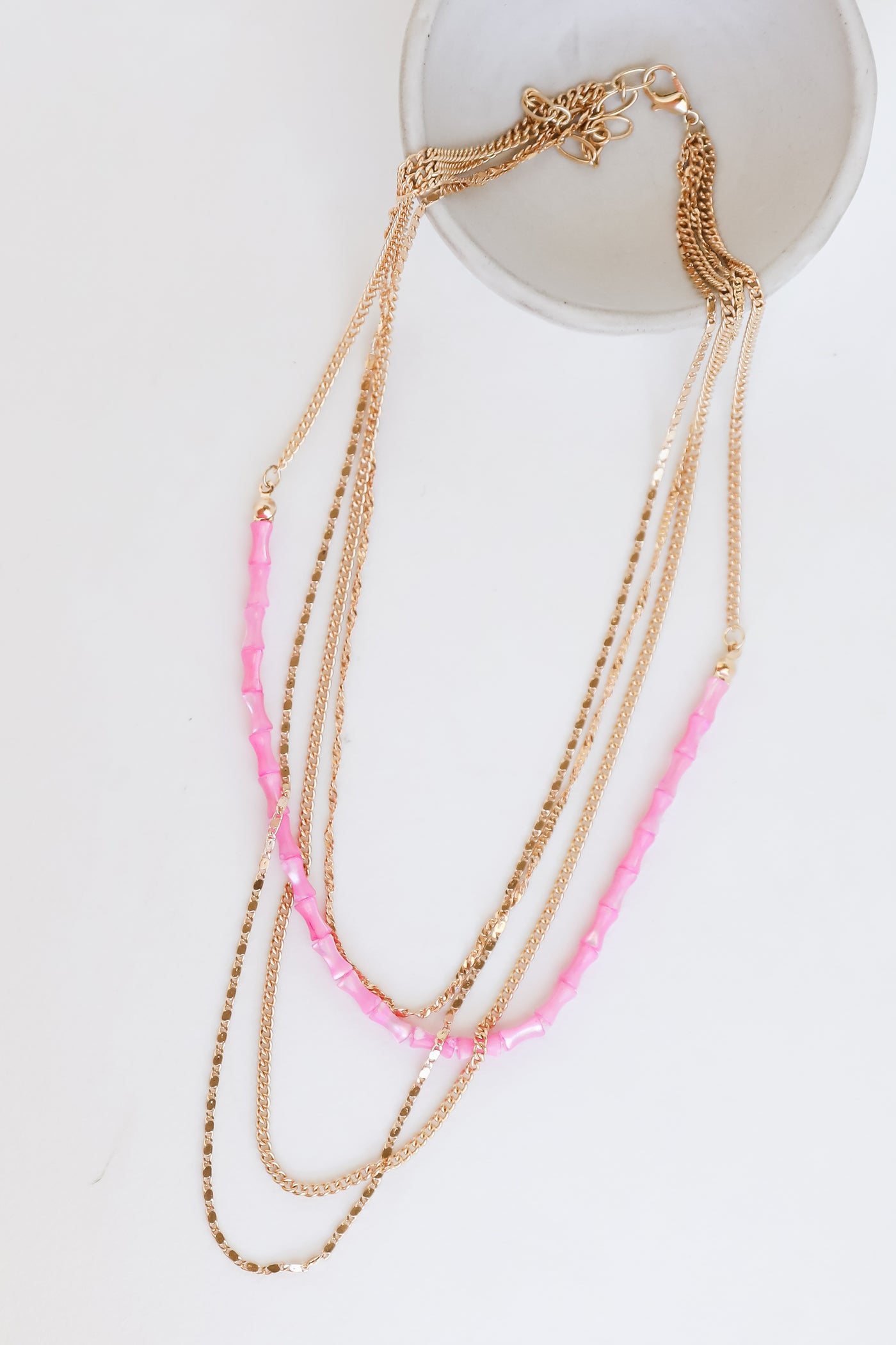Gold Beaded Layered Chain Necklace flat lay