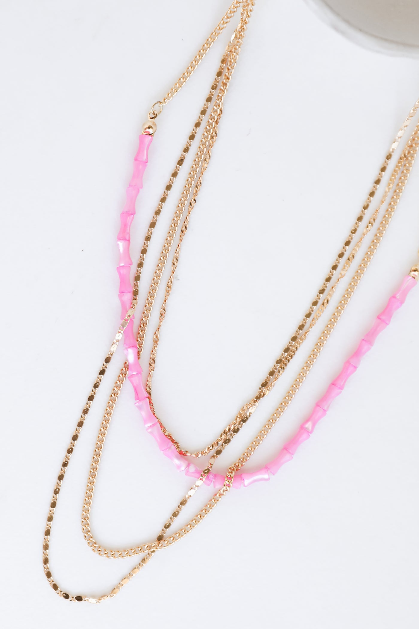 Gold Beaded Layered Chain Necklace close up