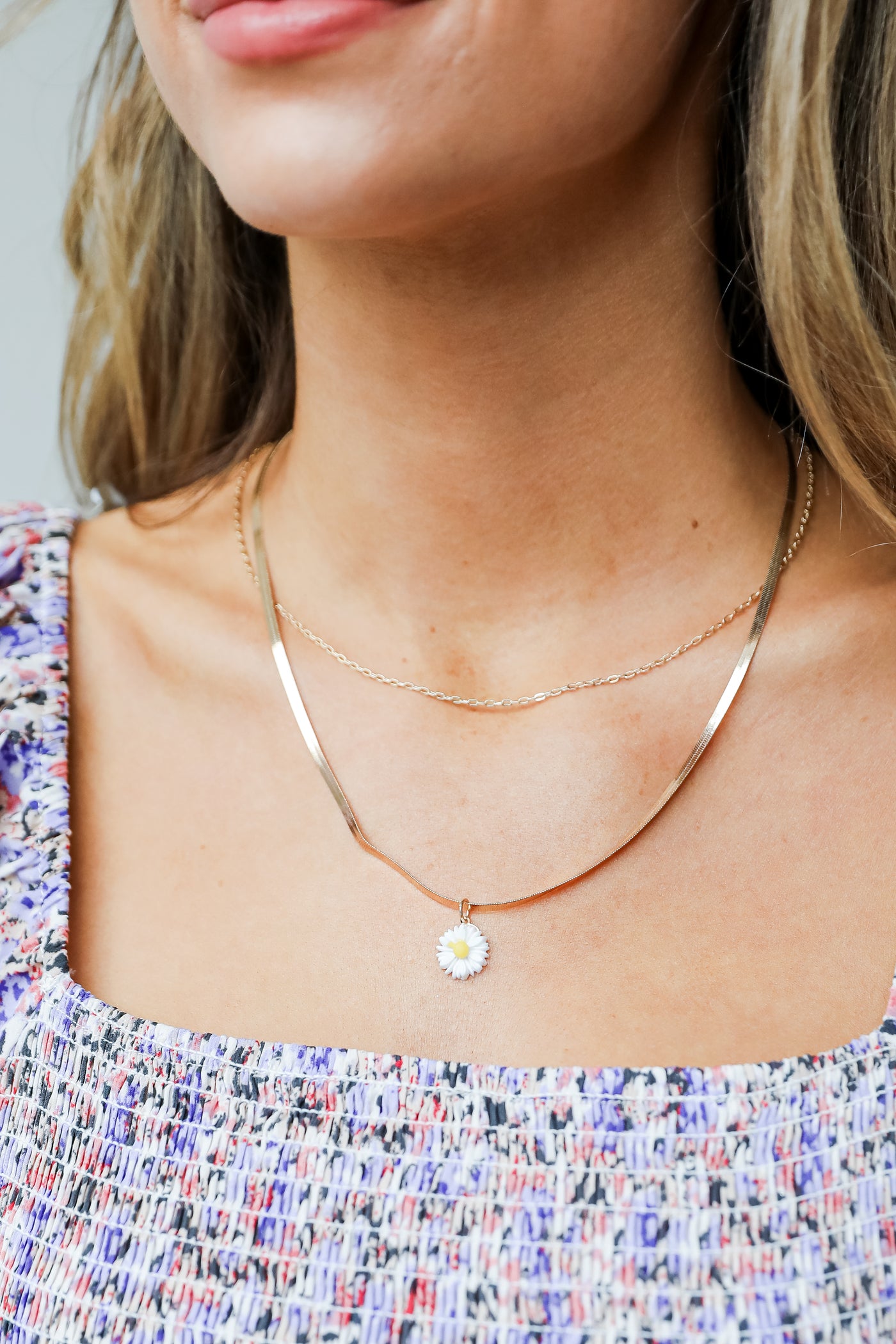 Gold Layered Daisy Charm Necklace