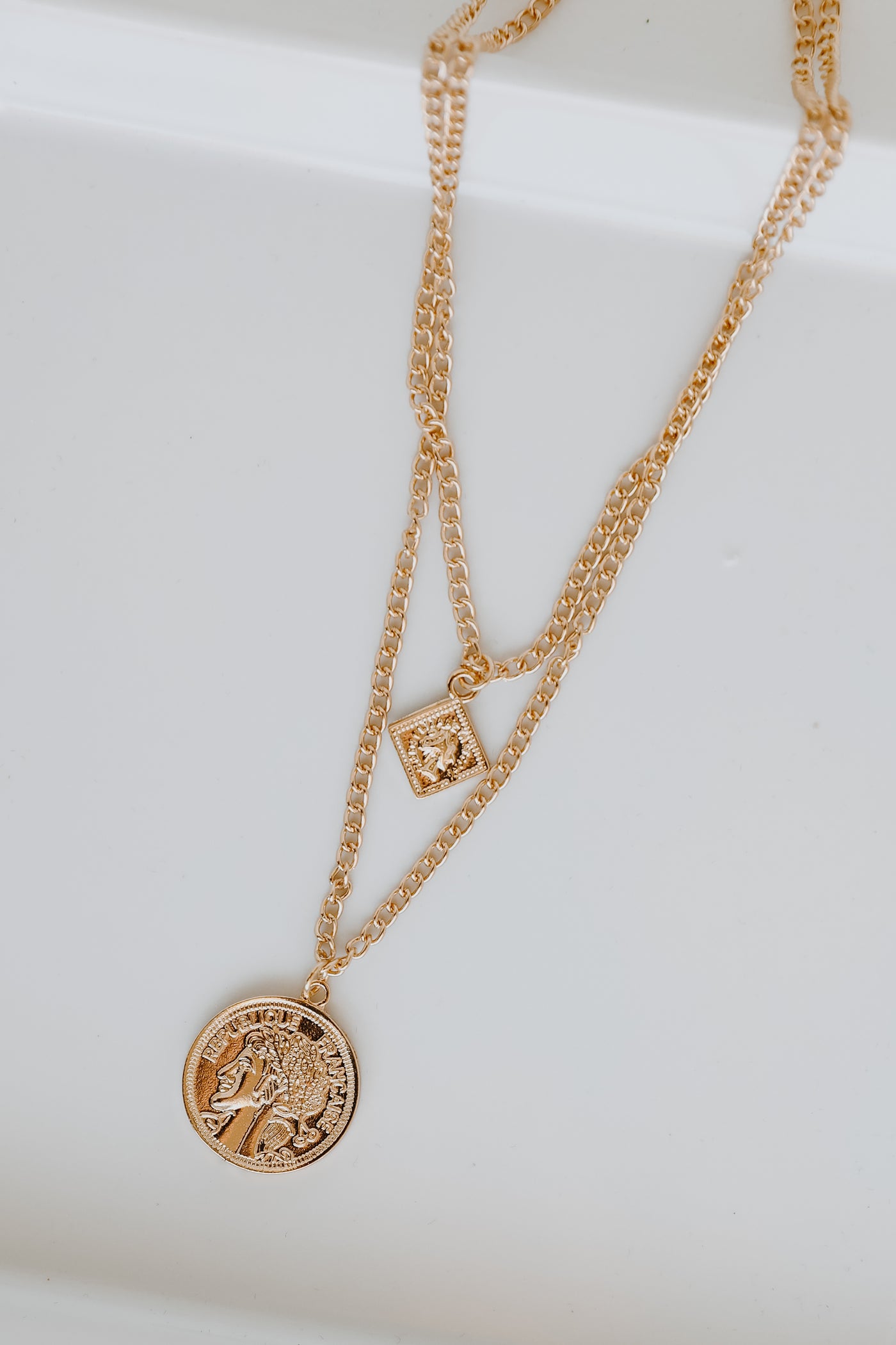 Gold Layered Coin Necklace close up