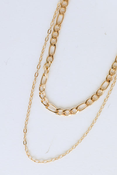 Gold Layered Chain Necklace close up