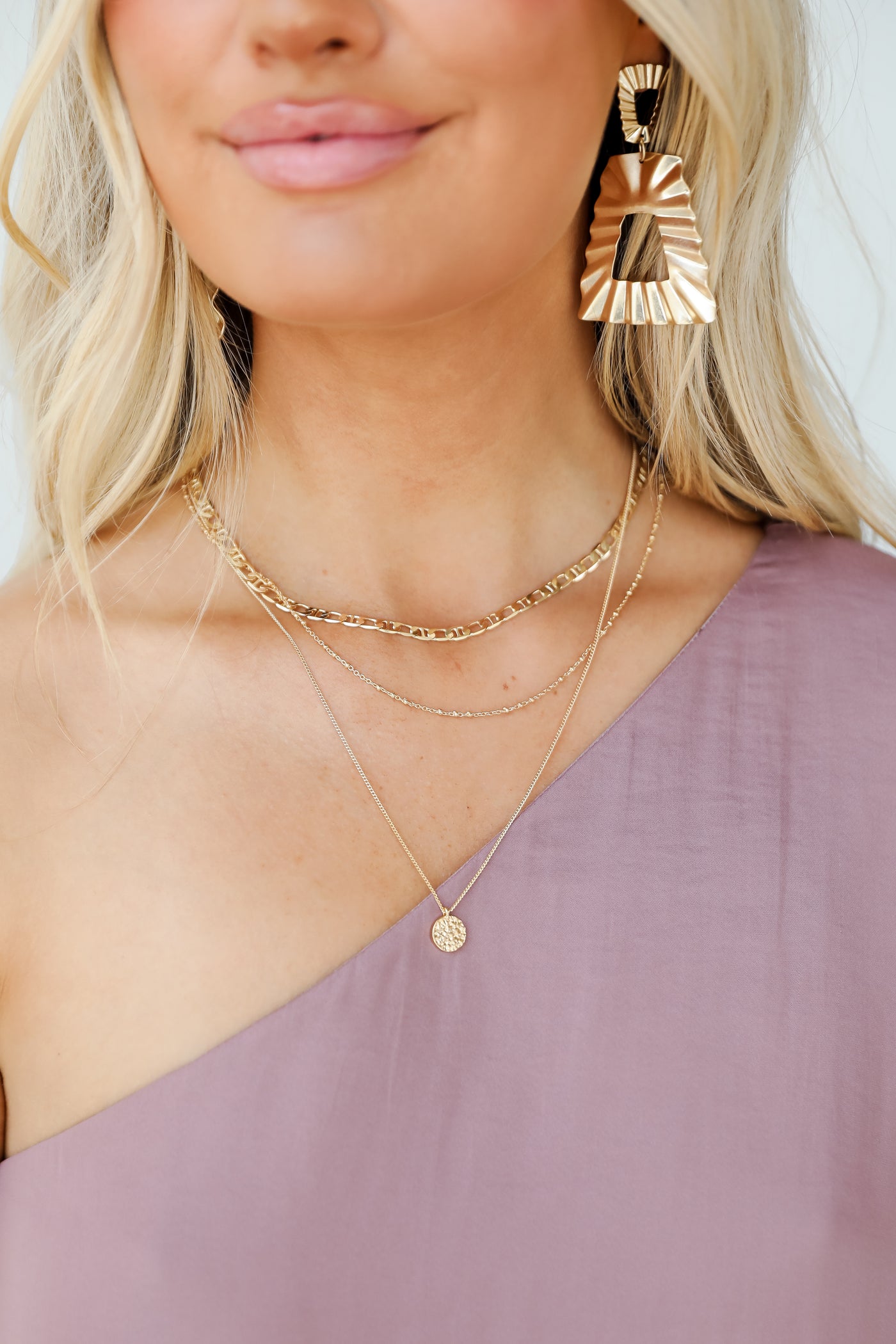 Gold Layered Chain Necklace on model