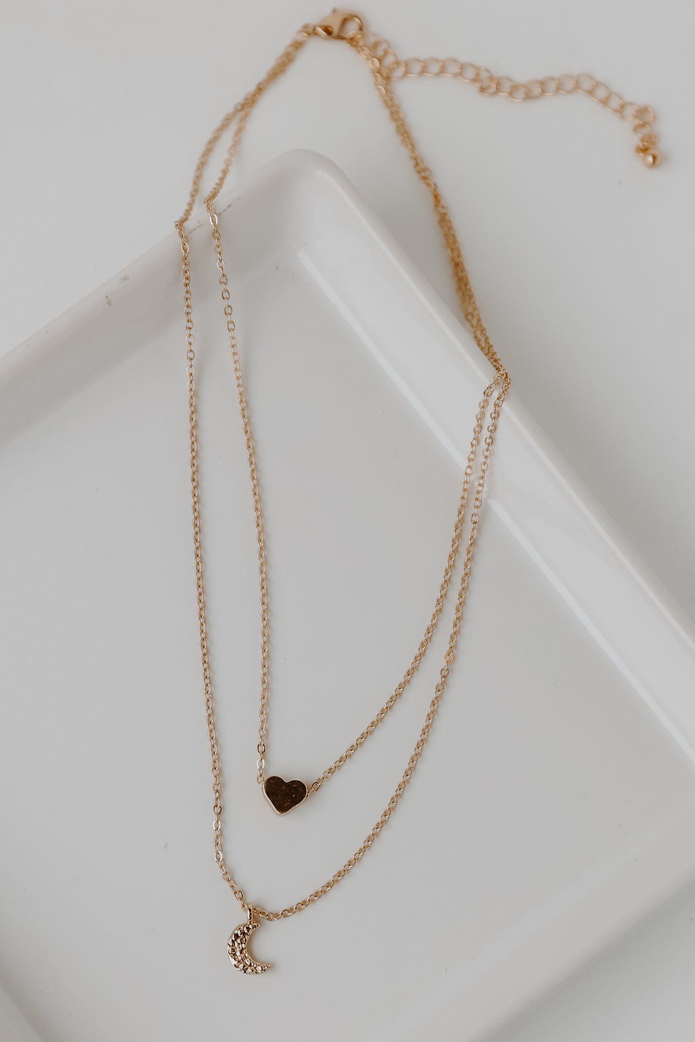 Gold Heart + Moon Layered Necklace from dress up