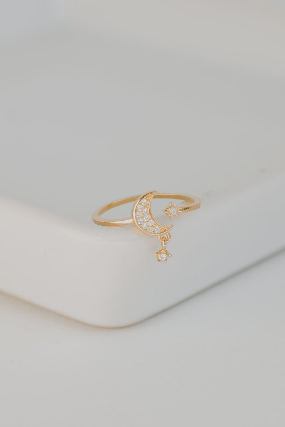 Gold Rhinestone Star + Moon Ring from dress up