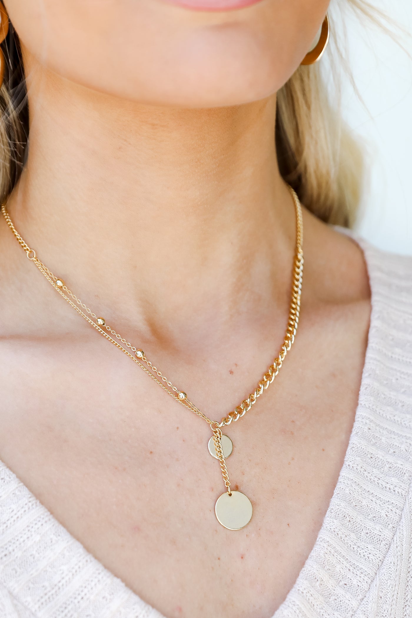 Gold Chain Layered Necklace on model
